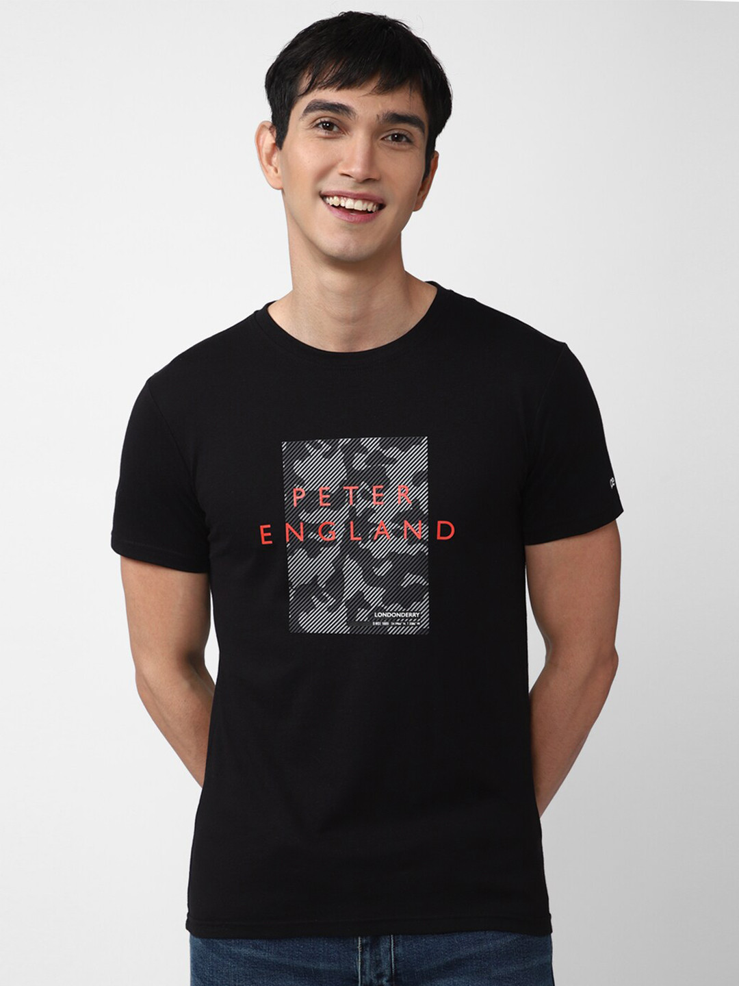 Buy Peter England Casuals Men Black Printed Slim Fit T Shirt Tshirts