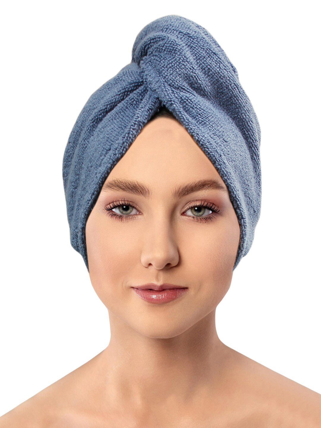 Buy AVI Living Set Of 2 Blue Solid 500GSM Pure Cotton Hair Wrap Towel