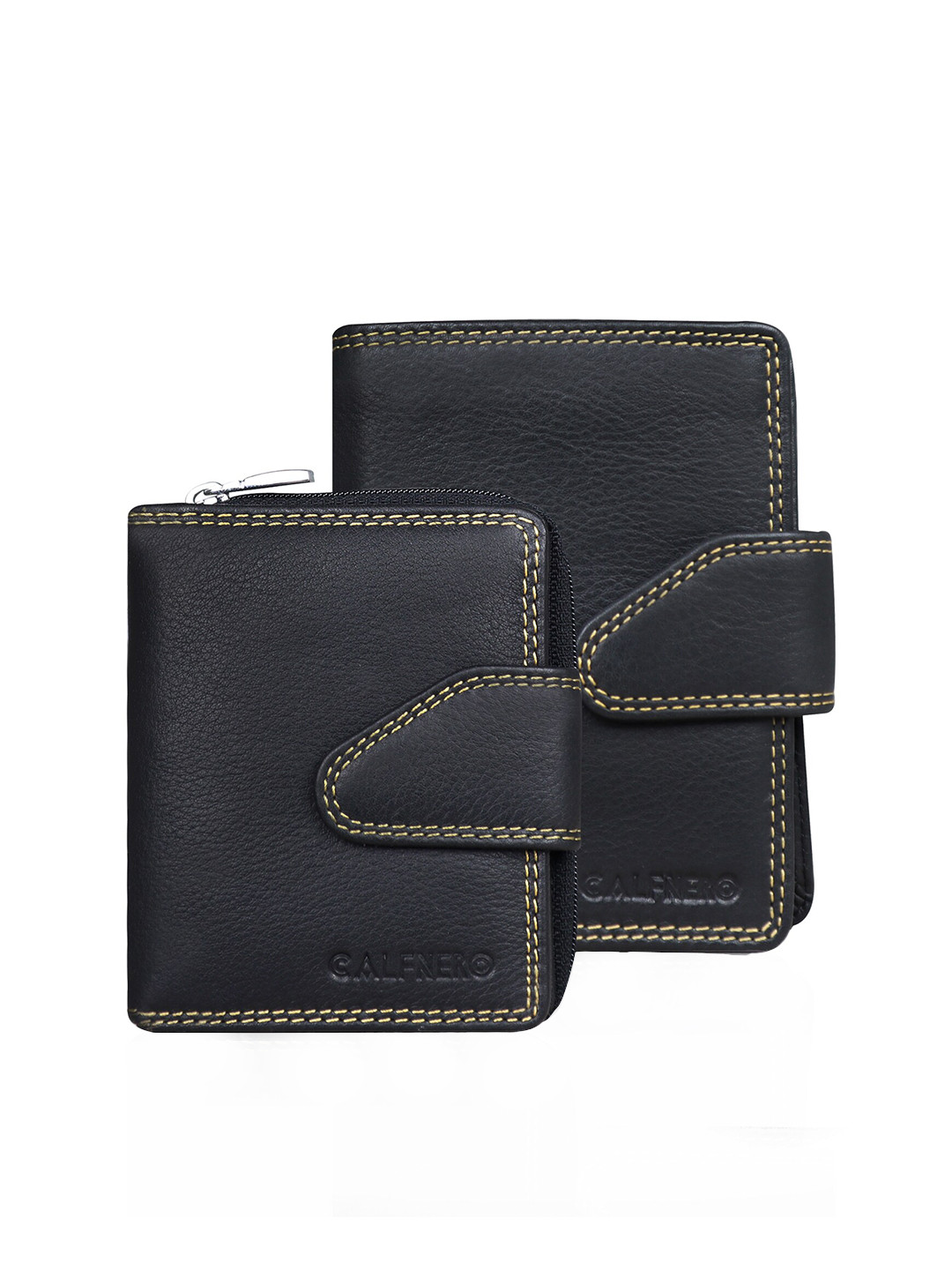 Buy CALFNERO Women Pack Of 2 Black Leather Two Fold Wallet - Wallets ...
