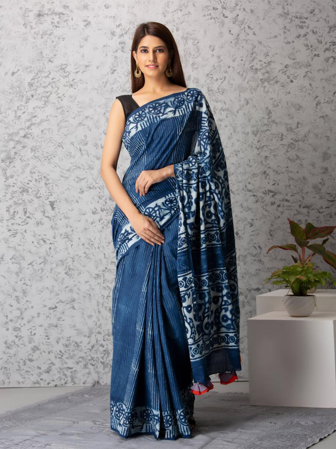Bombay Batik Pure Cotton Saree Batik Handwork – Indigo Colour main image 0