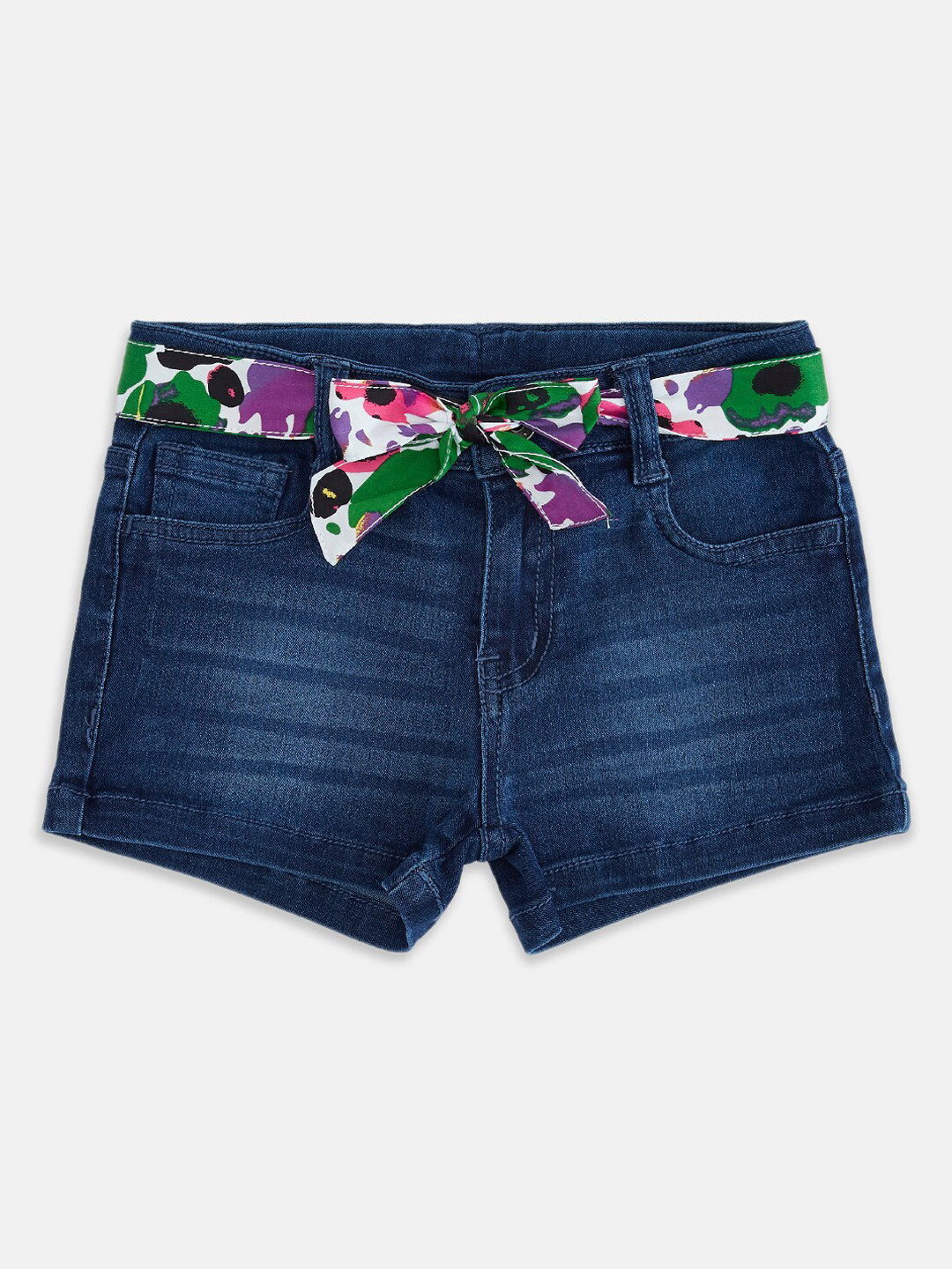 Buy Pantaloons Junior Girls Blue Washed Fabric Belt Denim Short