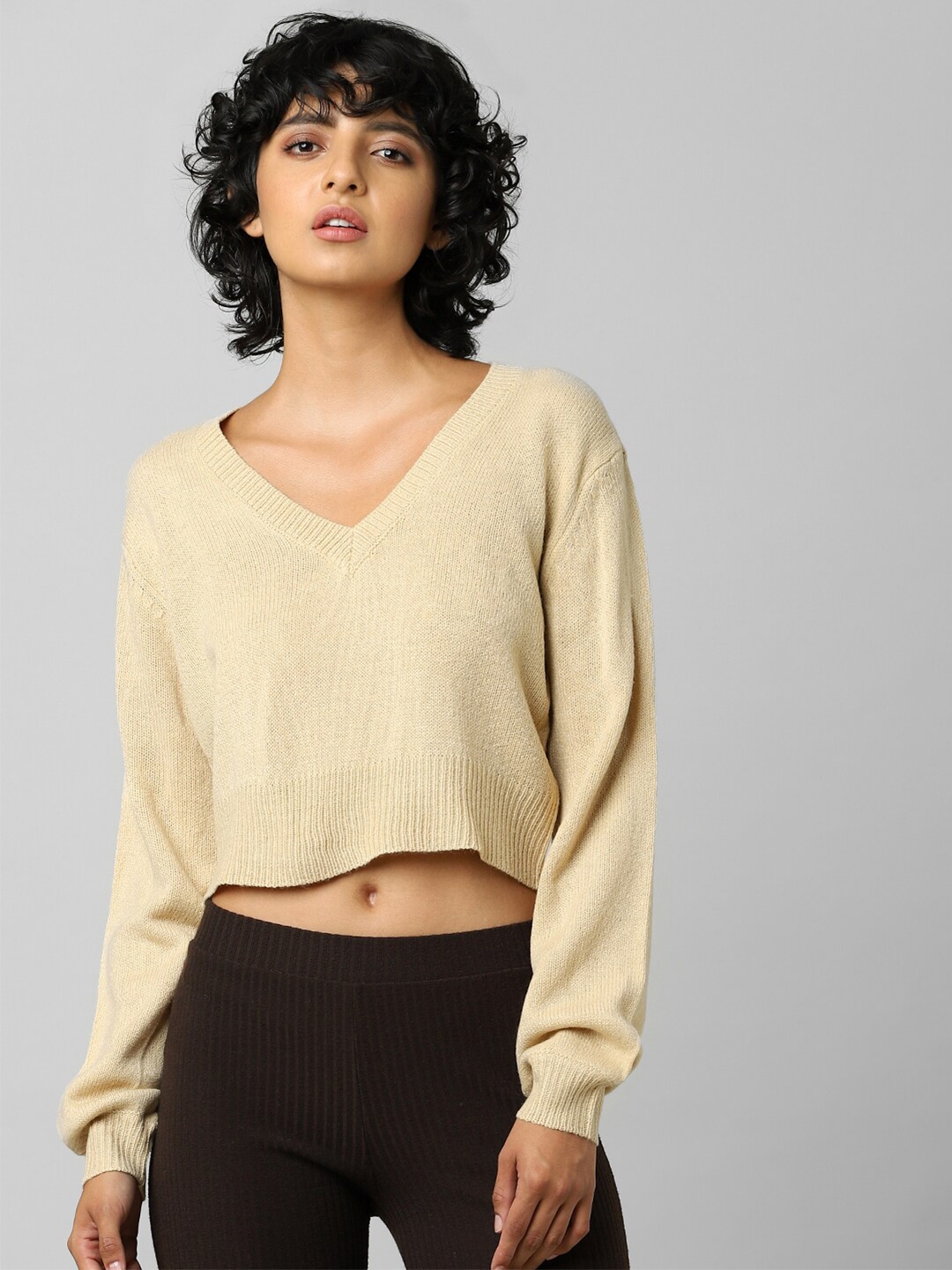 Buy ONLY Women Beige Solid Pullover - Sweaters for Women 19491802 | Myntra