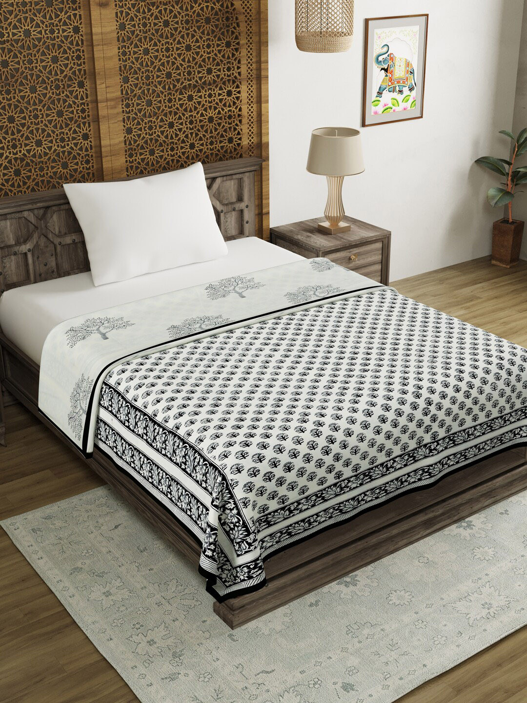 Buy BLOCKS OF INDIA Unisex Grey Blankets Quilts And Dohars Blankets