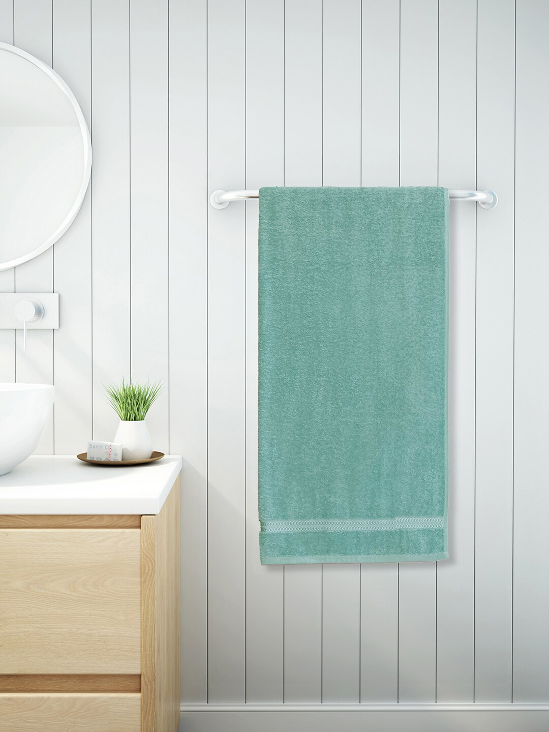 Buy Welspun Blue Solid 380GSM Anti Bacterial Pure Cotton Bath Towels