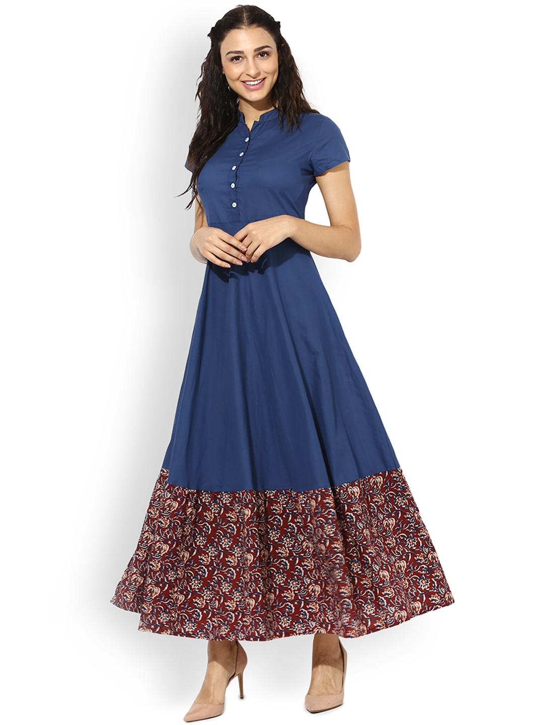 Buy Aks Women Navy Printed Maxi Dress Dresses For Women 1949349 Myntra 6947