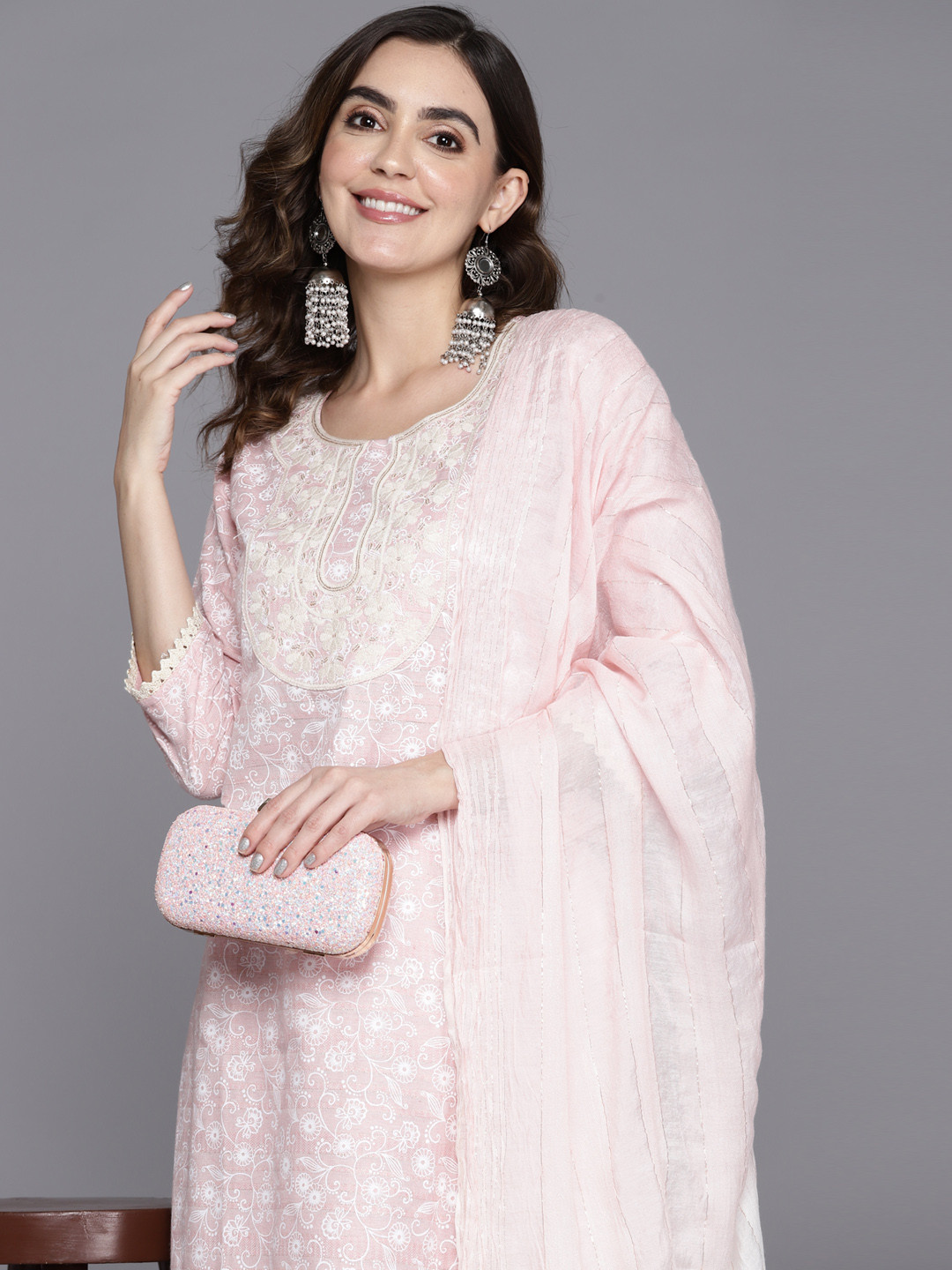 Indo Era Mauve Embroidered Straight Kurta Sharara With Dupatta Set