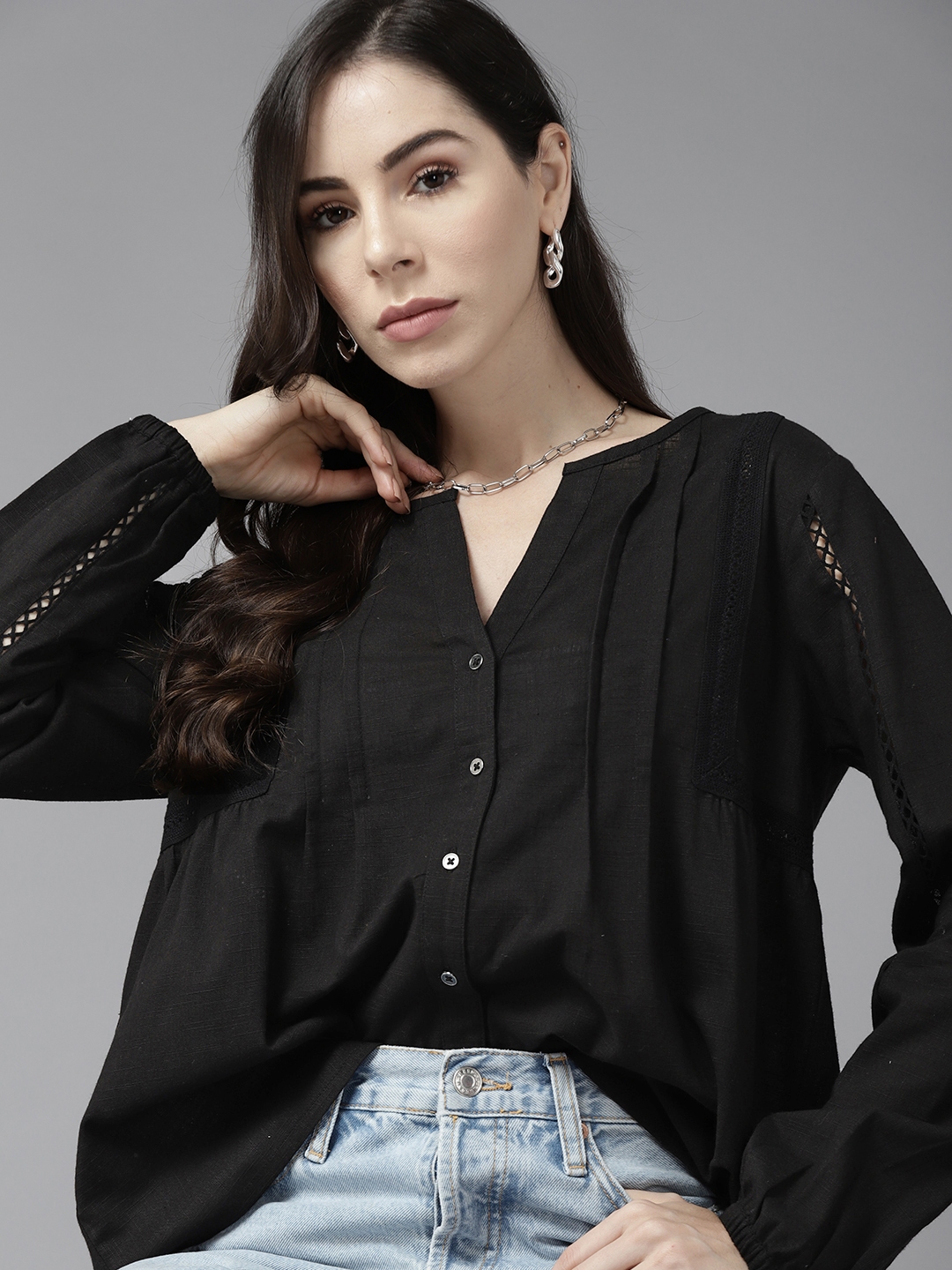 Buy Roadster Black Lace Detail Top - Tops for Women 19495840 | Myntra