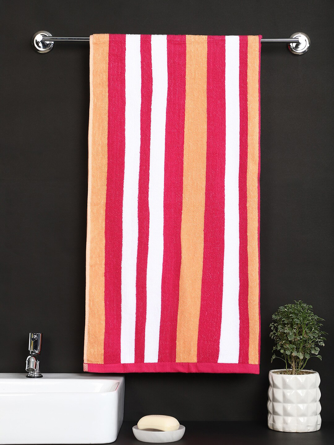 Buy Raymond Home White & Red Striped Cotton 400 GSM Bath Towel Bath