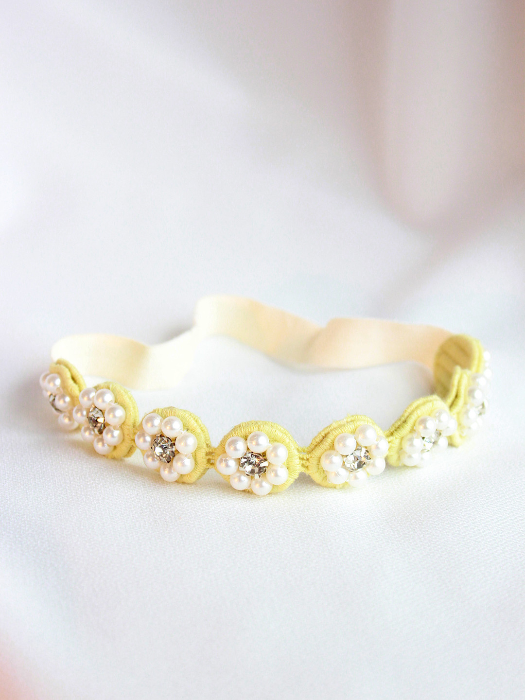 CHOKO Adjustable Bow Hair Band with Pearls and Silver Crystals - Peach main image 0