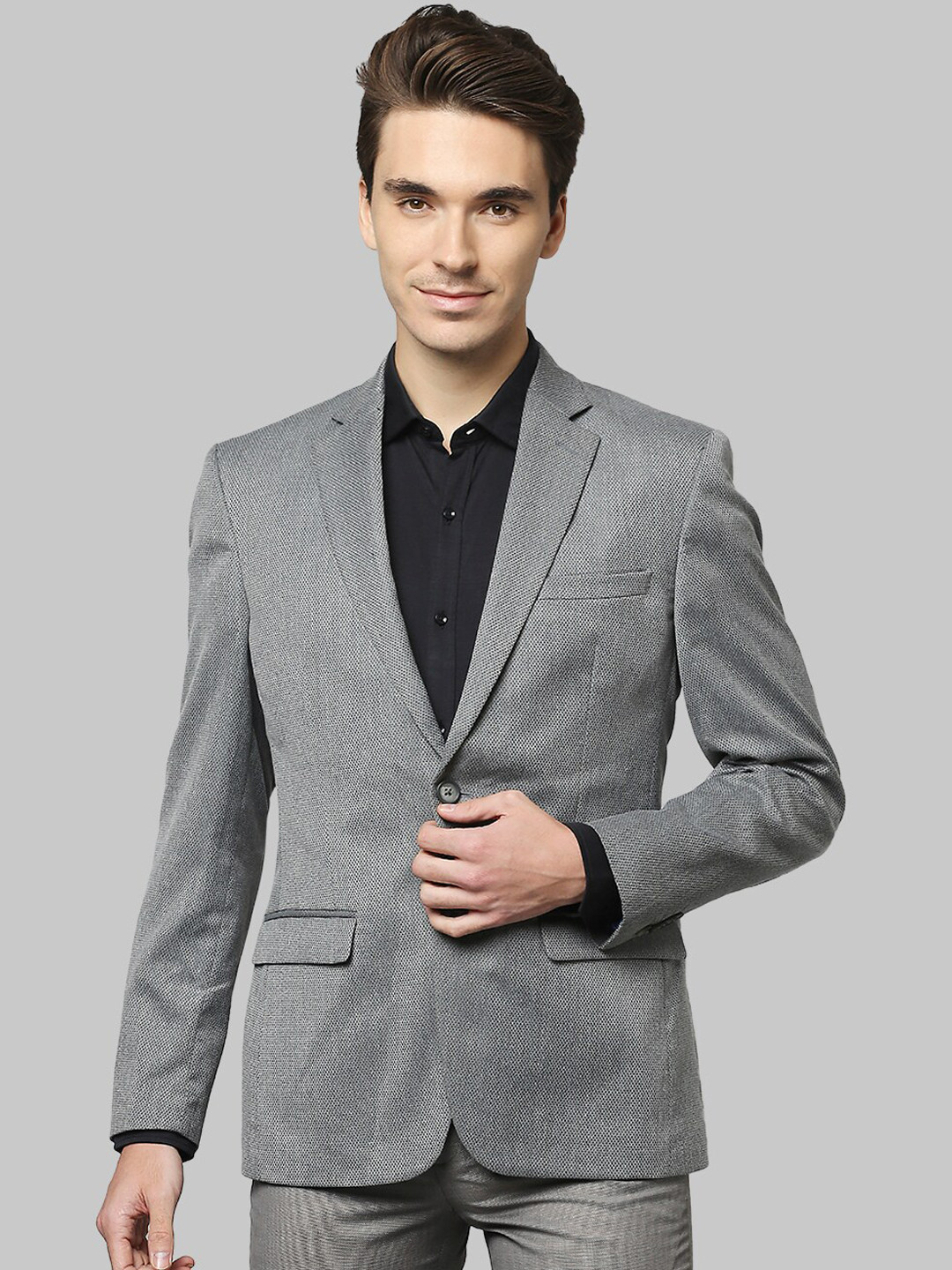 Buy Park Avenue Men Grey Self Design Single Breasted Blazers Blazers