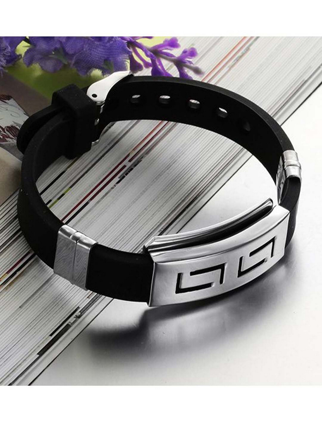 Buy UNIVERSITY TRENDZ Men Black & Silver Toned Wraparound Bracelet Bracelet for Men 19501598