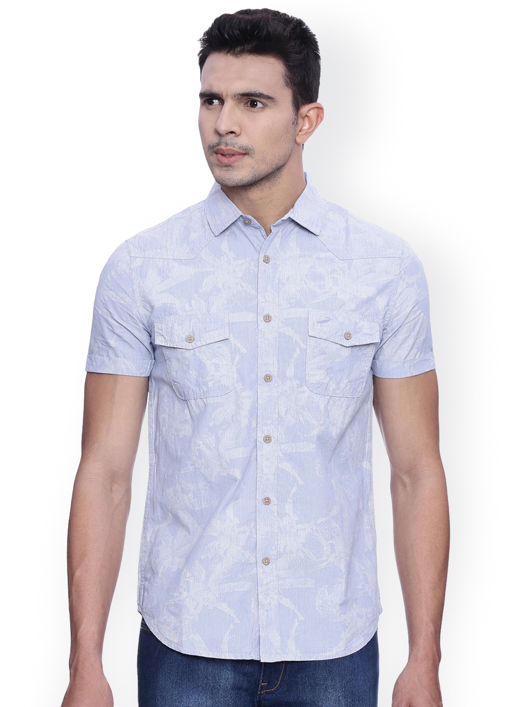 Buy Crocodile Men Blue Slim Fit Printed Casual Shirt - Shirts for Men ...