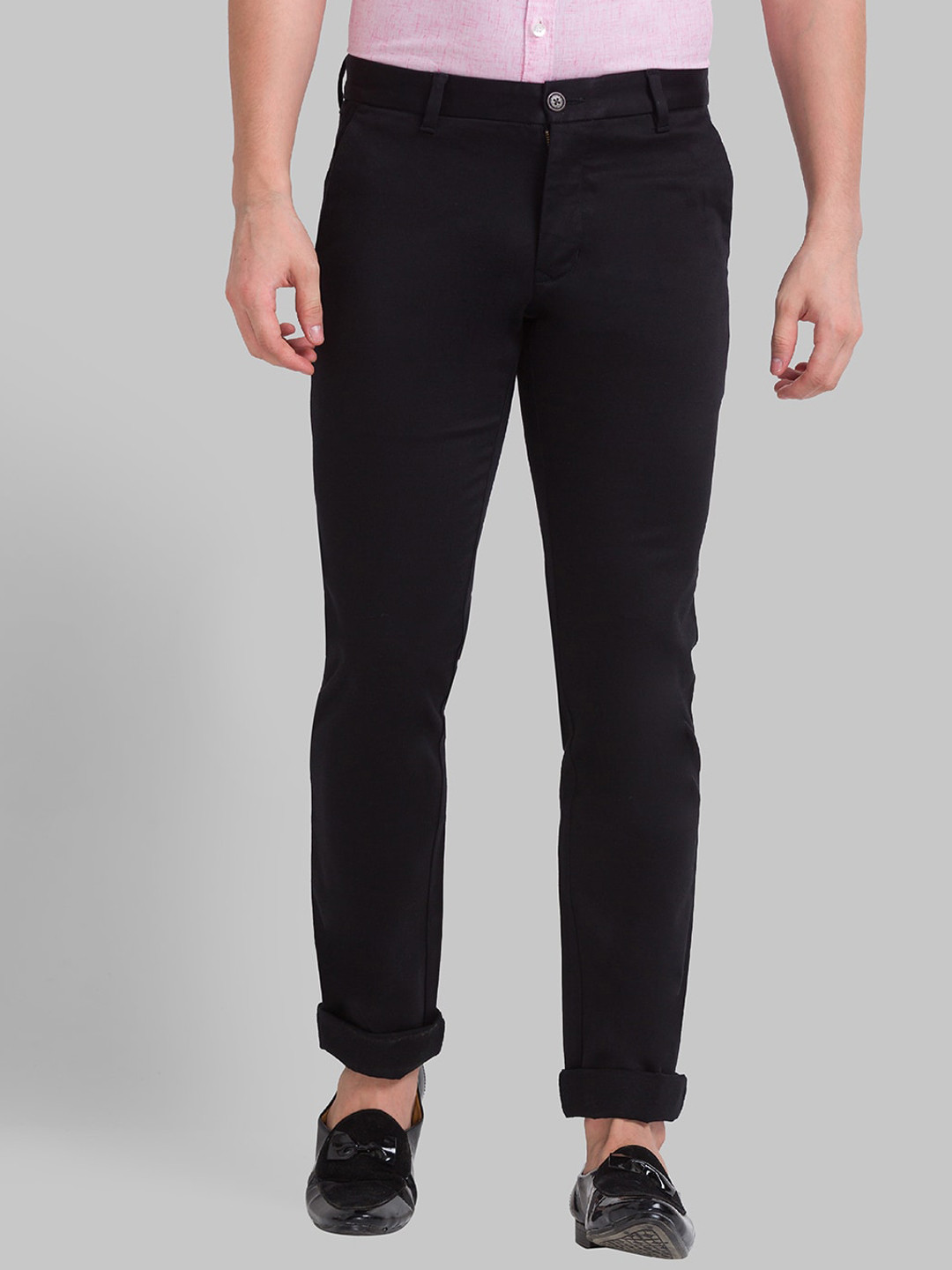 Buy Parx Men Black Tapered Fit Casual Trousers - Trousers for Men ...