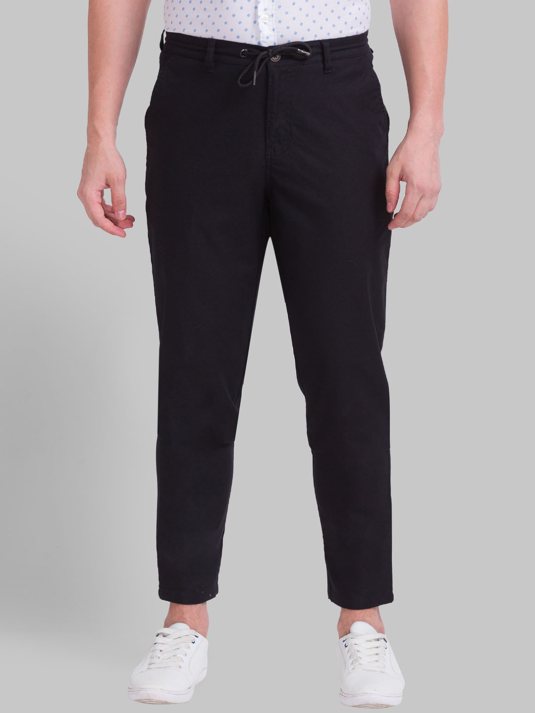 Buy Parx Men Black Tapered Fit Solid Trousers - Trousers for Men ...