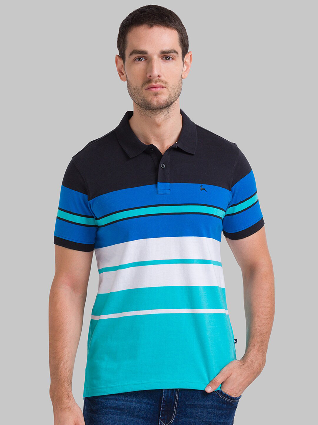 Buy Parx Men Black Striped Polo Collar Applique T Shirt - Tshirts for ...