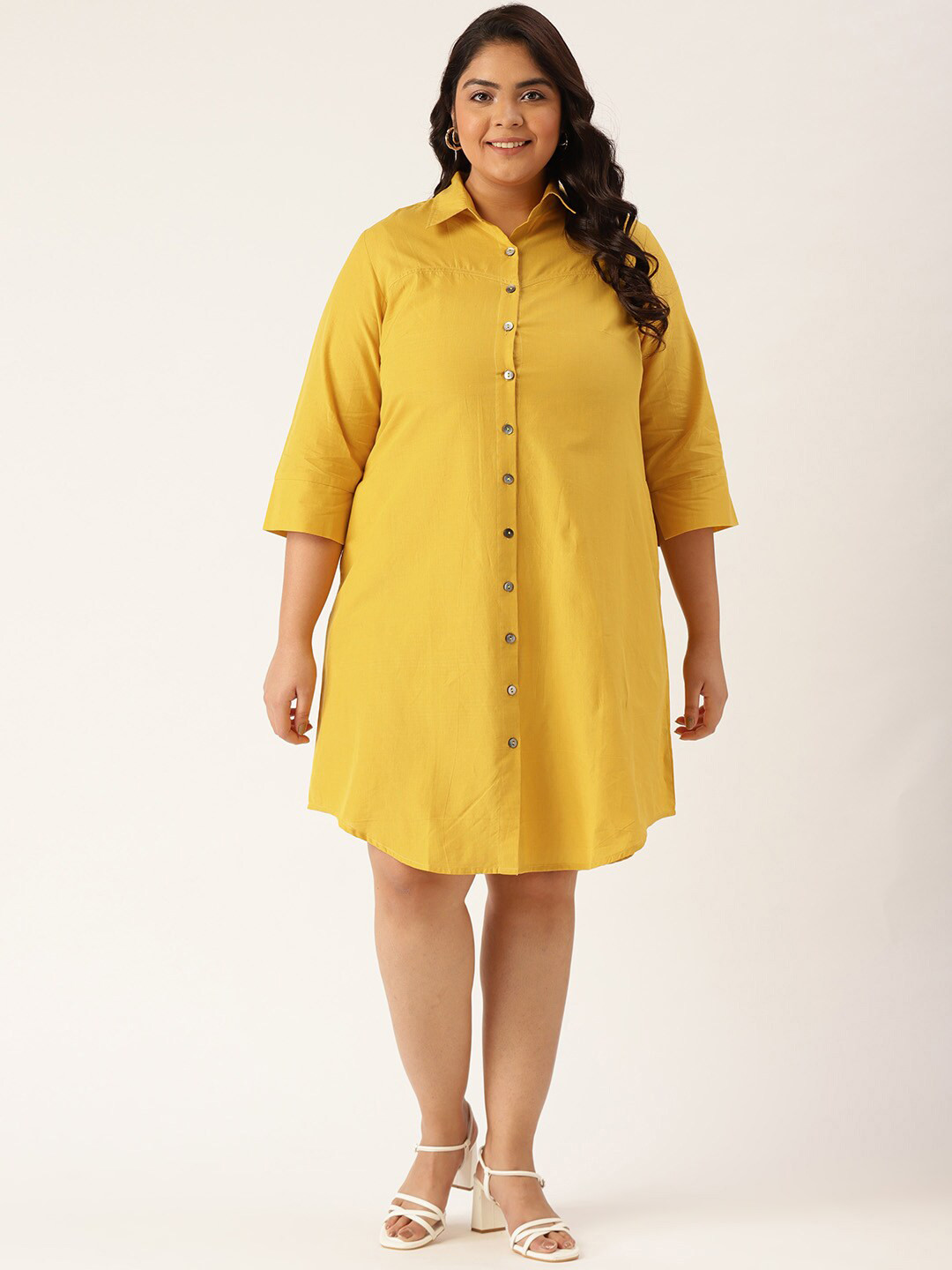 Buy TheRebelinme Plus Size Women Mustard Yellow Shirt Dress - Dresses ...