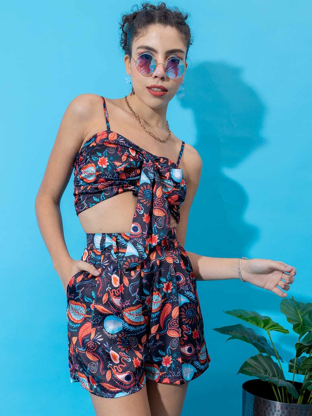 Buy Stylecast X Hersheinbox Women Satin Printed Ruched Co Ords Co