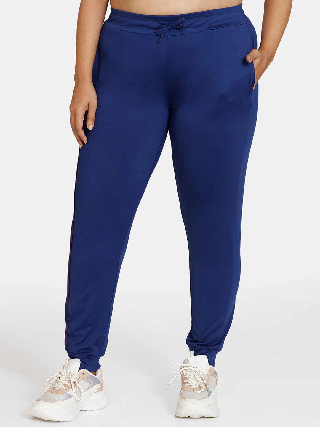 Buy Zelocity By Zivame Plus Size Women Blue Solid Joggers Track Pants