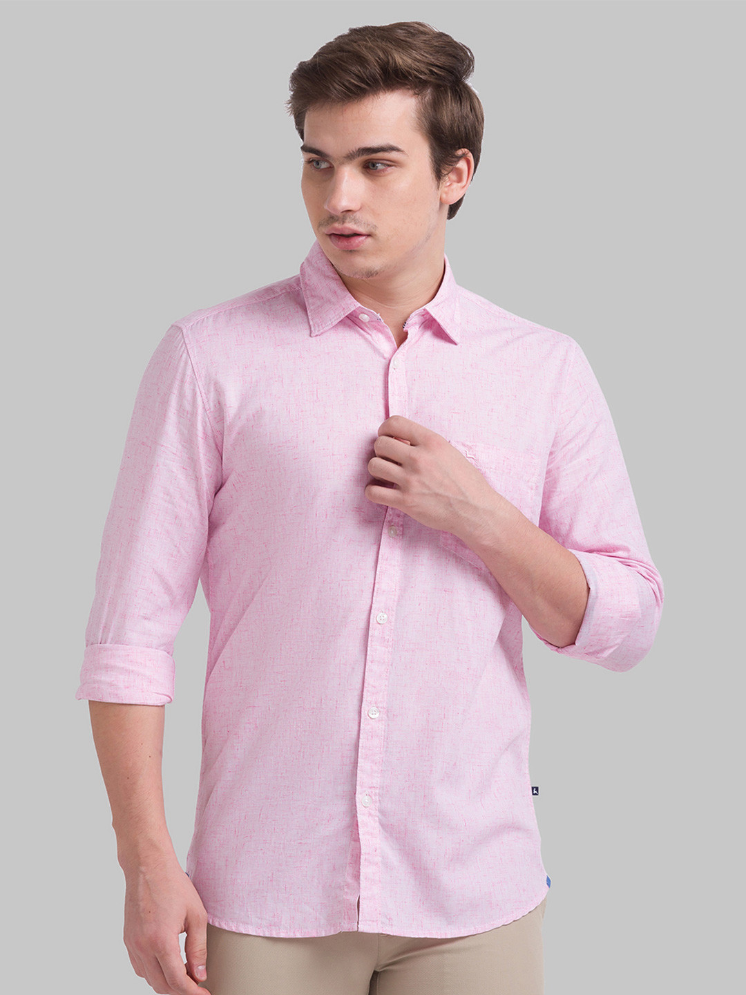 Men's Pink Comfort Slim Fit Opaque Casual Shirt