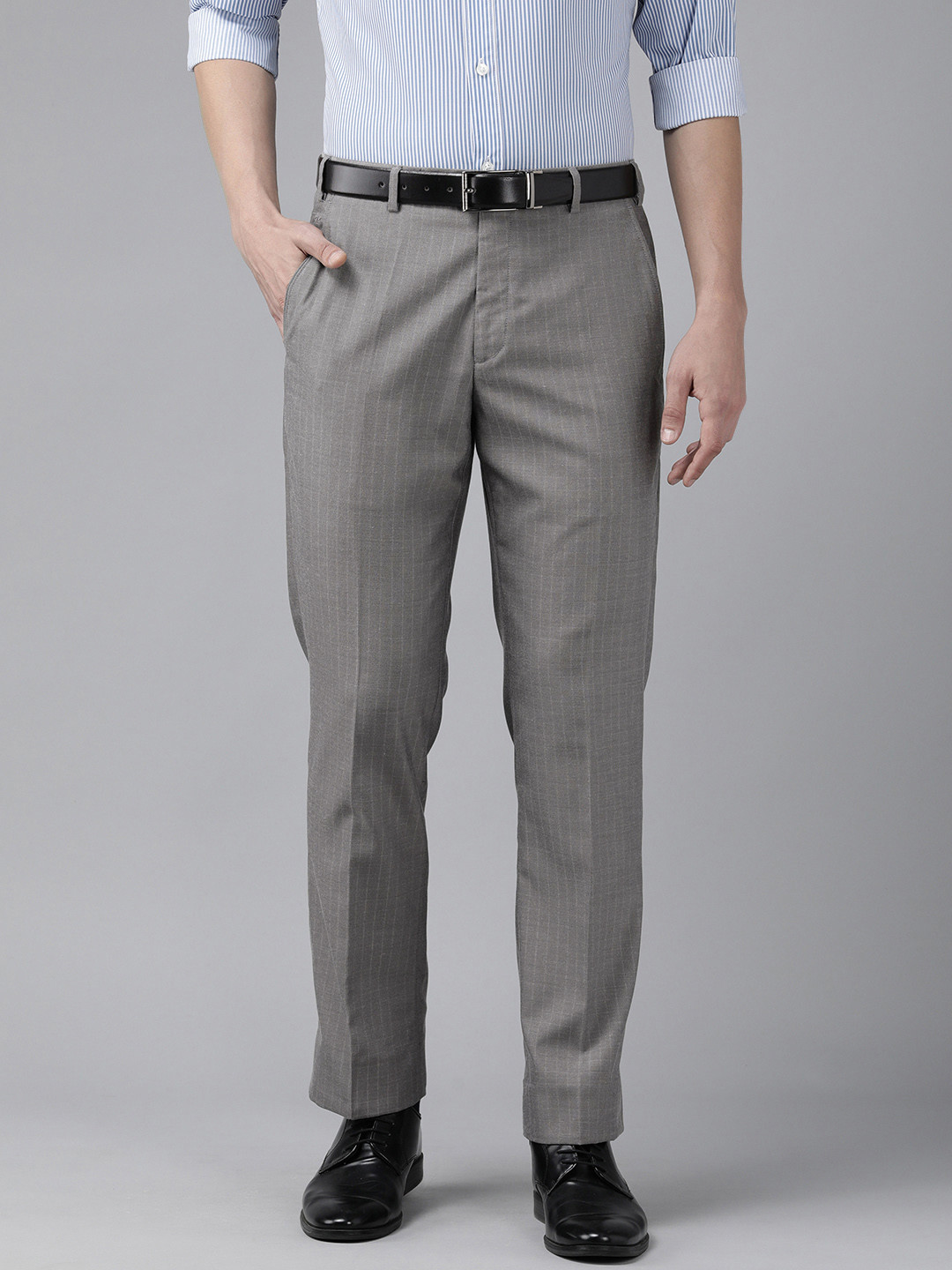 Men'S Grey Window Checked Formal Trousers