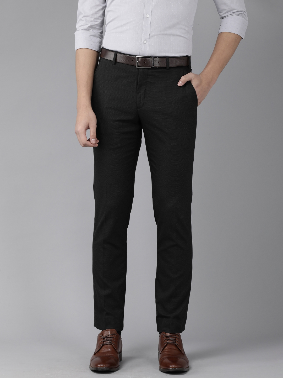 Buy Park Avenue Men Black Solid Smart Fit Formal Trousers - Trousers ...