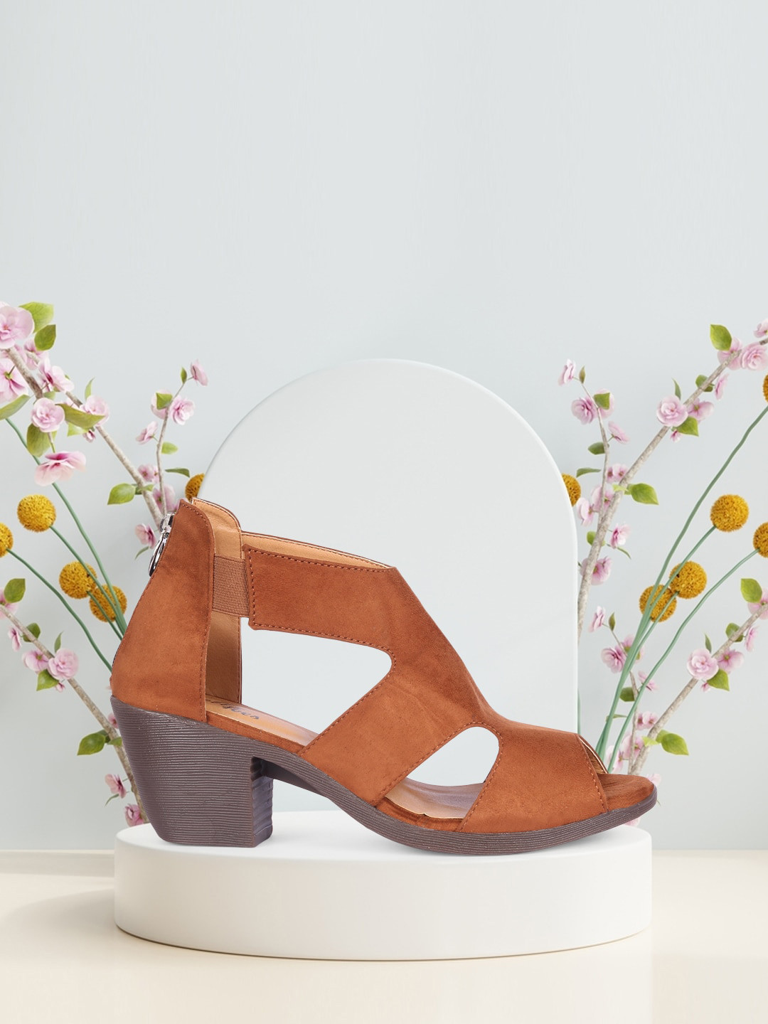 Buy Bella Toes Tan Suede Block Peep Toes Heels Heels for Women