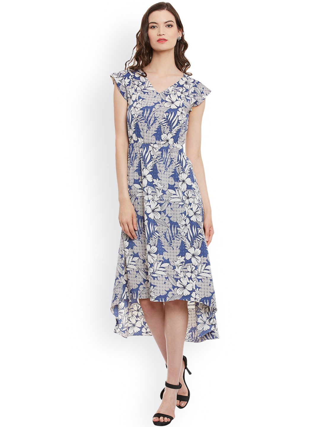 Buy Athena Women Blue And Off White Floral Print A Line Dress Dresses For Women 1951894 Myntra 7279