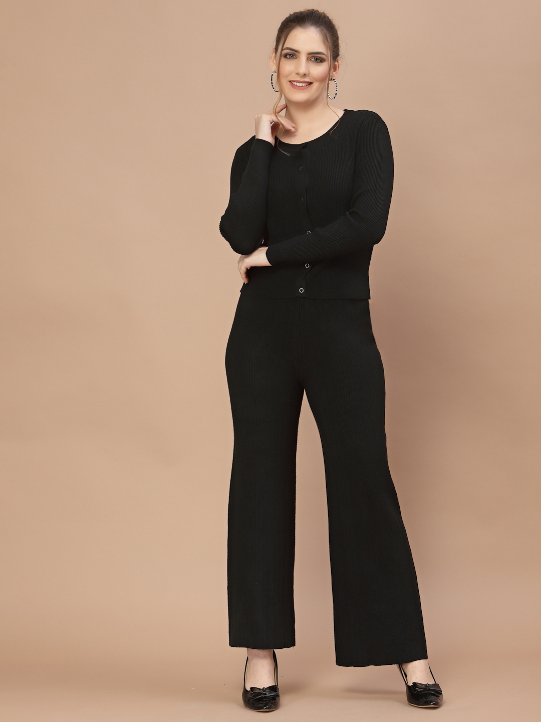 Buy Mafadeny Women Black Ribbed Co Ords With Shrug - Co Ords for Women ...