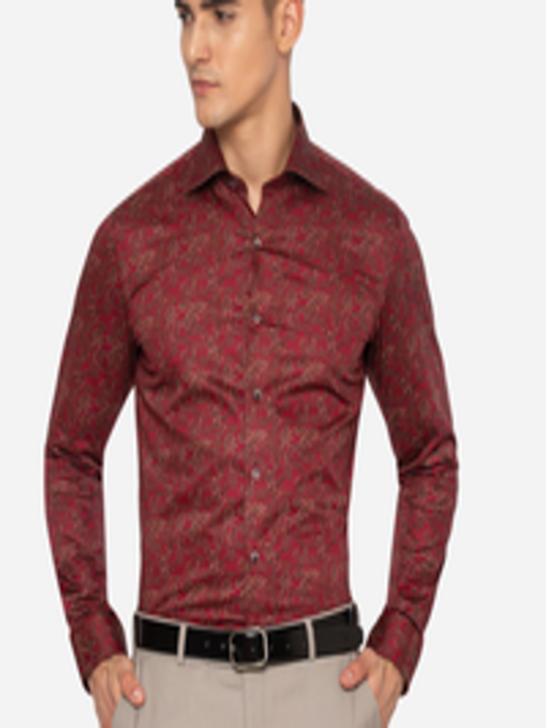 Buy WYRE Men Maroon Slim Fit Floral Printed Formal Shirt - Shirts for ...