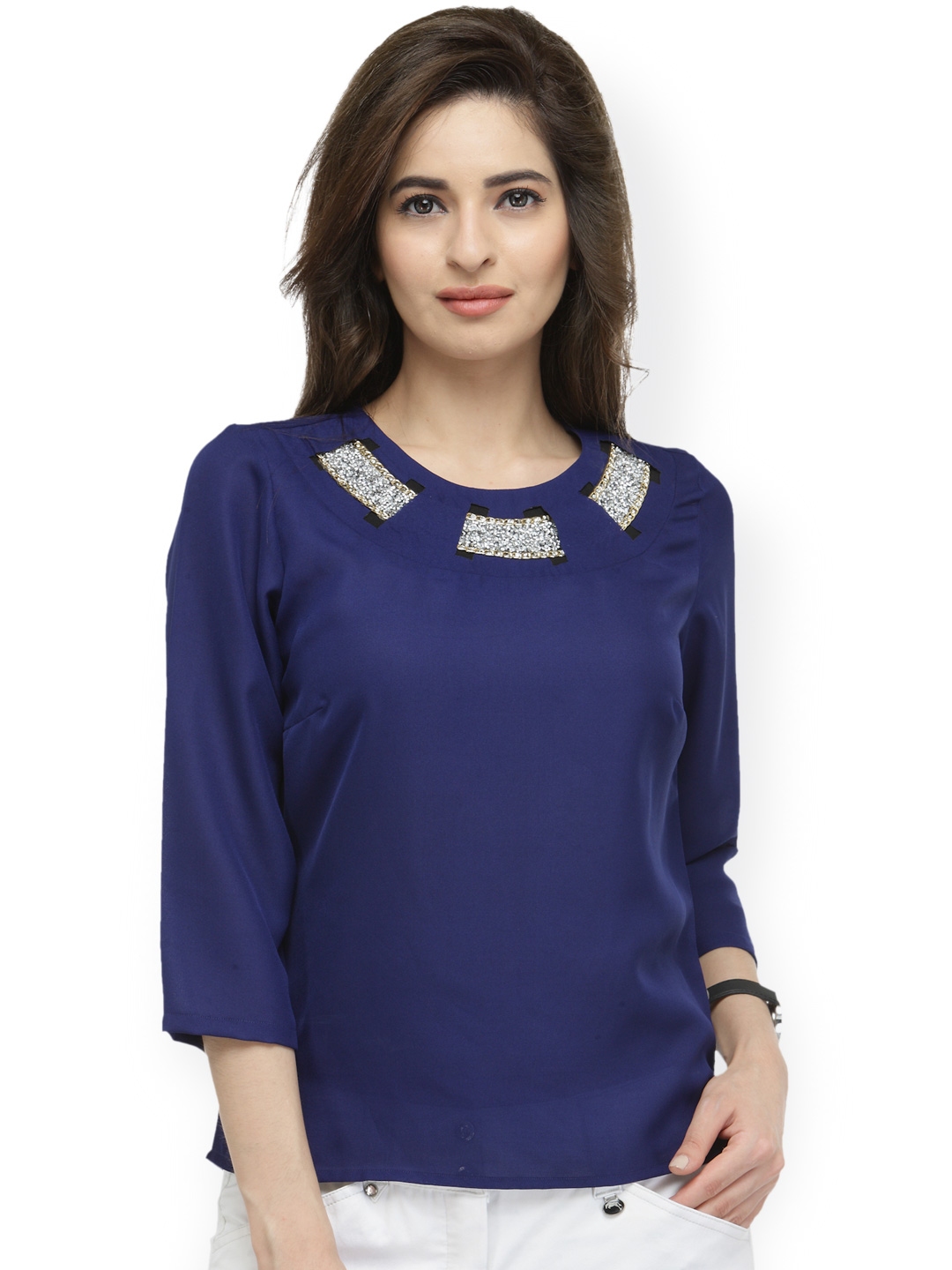 Buy Pluss Women Navy Blue Solid Top Tops For Women 1952194 Myntra 4513