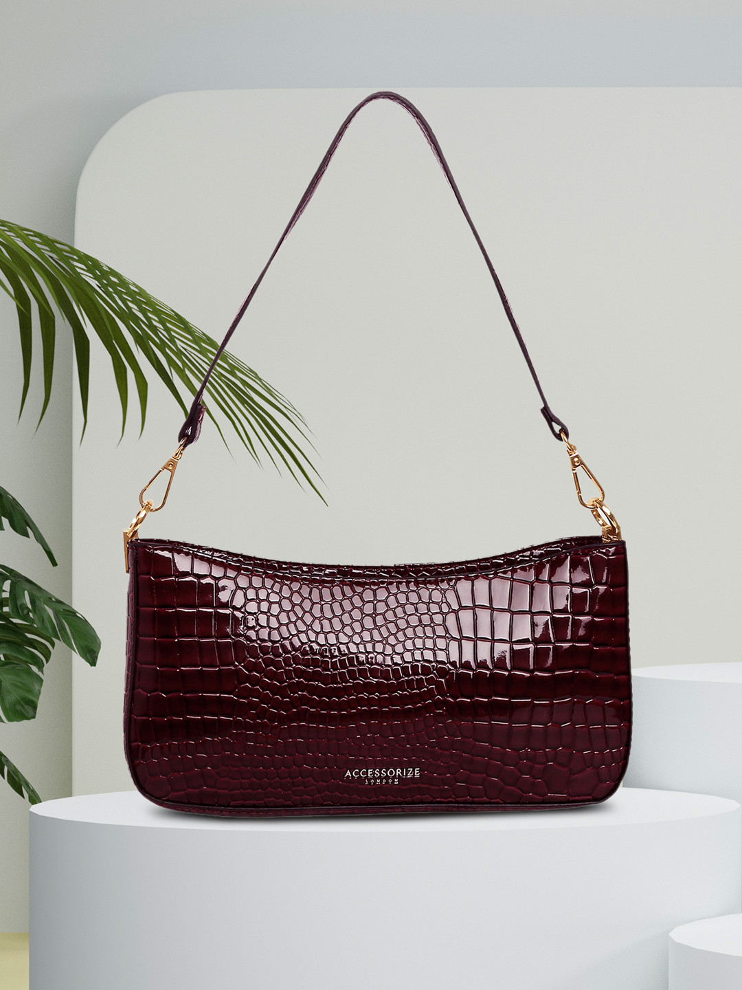 Buy Accessorize Burgundy Animal Textured Structured Hobo Bag Handbags