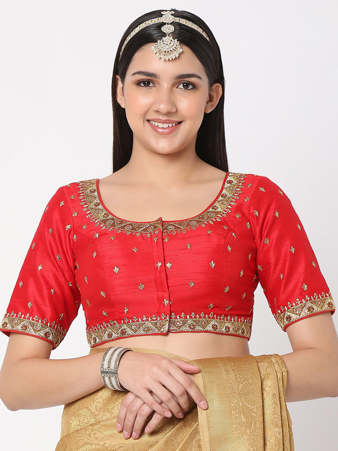 Buy SALWAR STUDIO Women Red Embroidered Saree Blouse Saree Blouse for