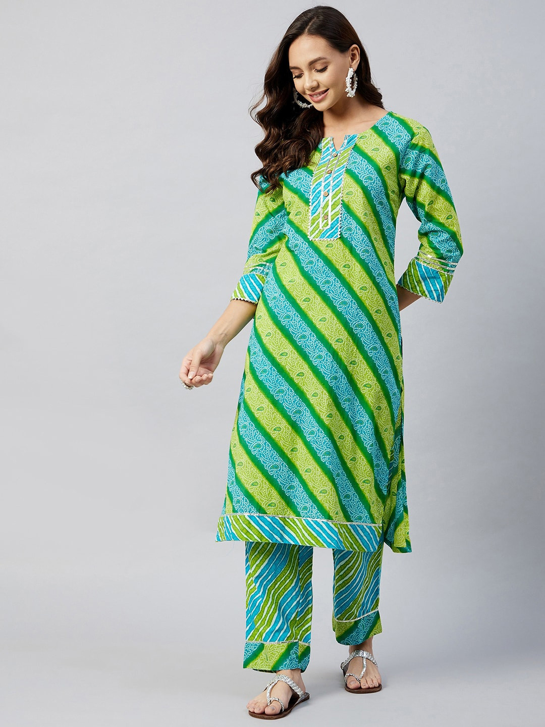 Buy InWeave Women Blue Striped Empire Gotta Patti Pure Cotton Kurti