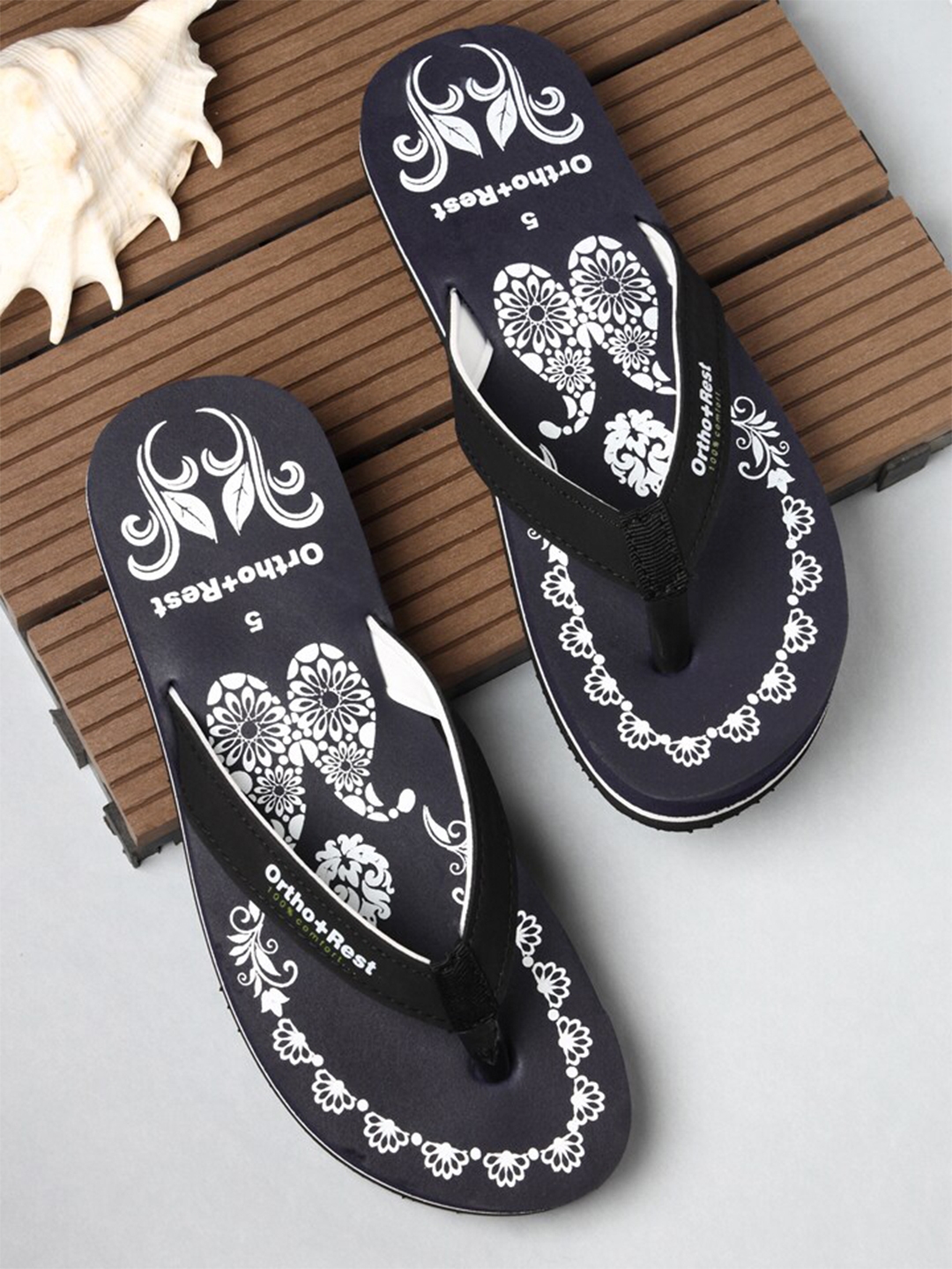 Buy Ortho Rest Women Navy Blue And White Printed Rubber Thong Flip Flops Flip Flops For Women 8179