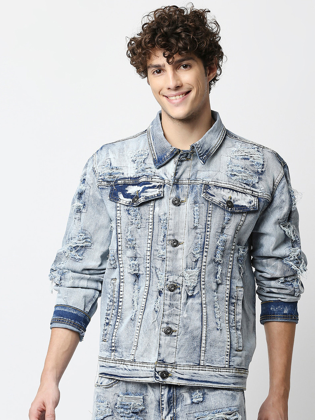 Buy WAIMEA Men Blue Washed Distressed Denim Jacket Jackets for Men