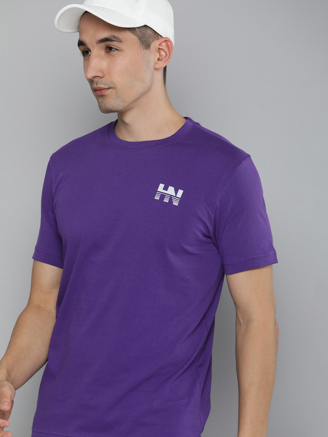 Men's Purple Striped Round Neck Cotton T-Shirt
