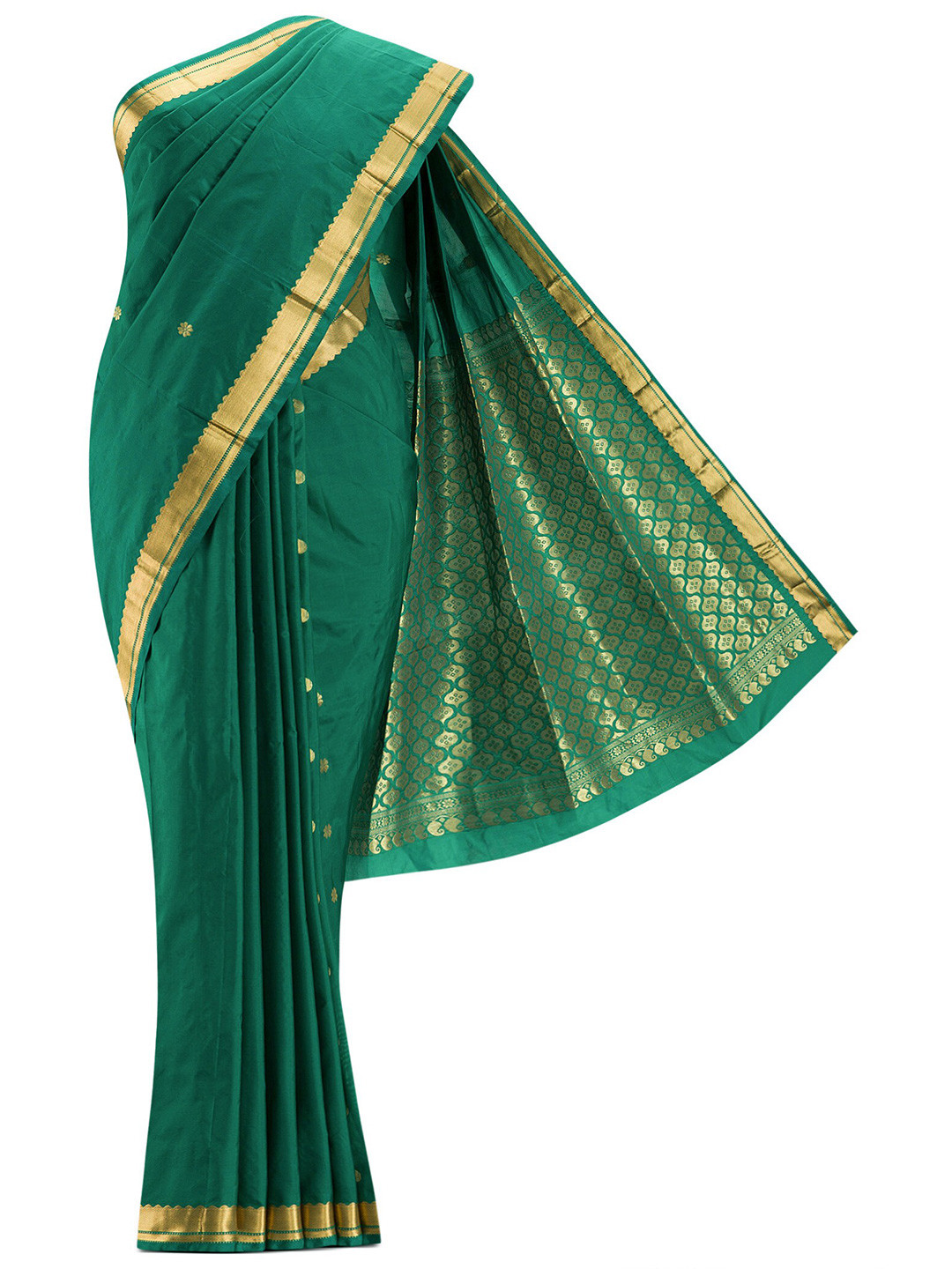 Green and Bronze Ethnic Motifs Embellished Zari Woven Saree