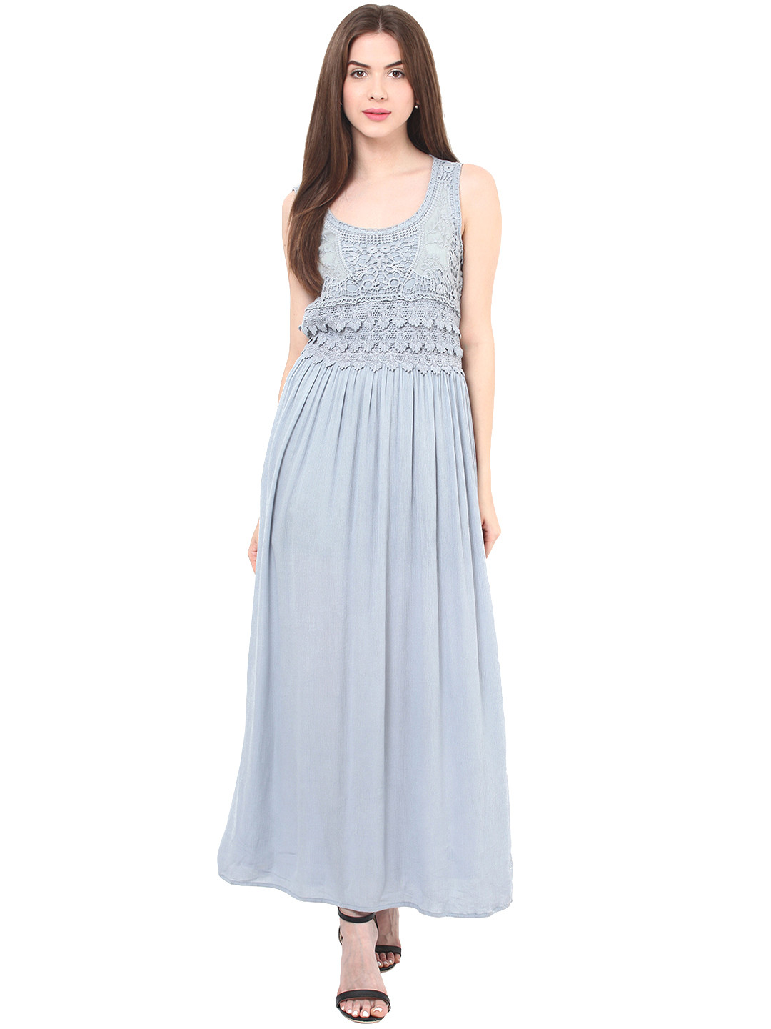 Buy Free & Young Women Grey Lace Maxi Dress Dresses for Women 1952905