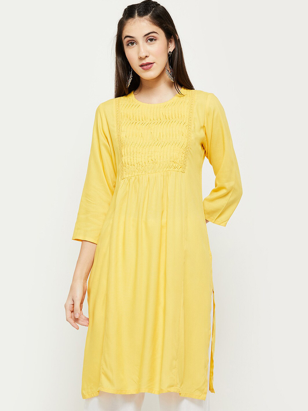 Women's Yellow Solid Straight Kurta