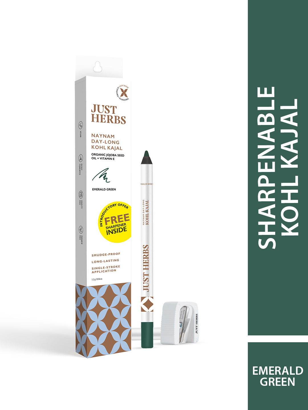 Buy Just Herbs 2 In 1 Naynam Day Waterproof Kajal With Sharpener 1.2g