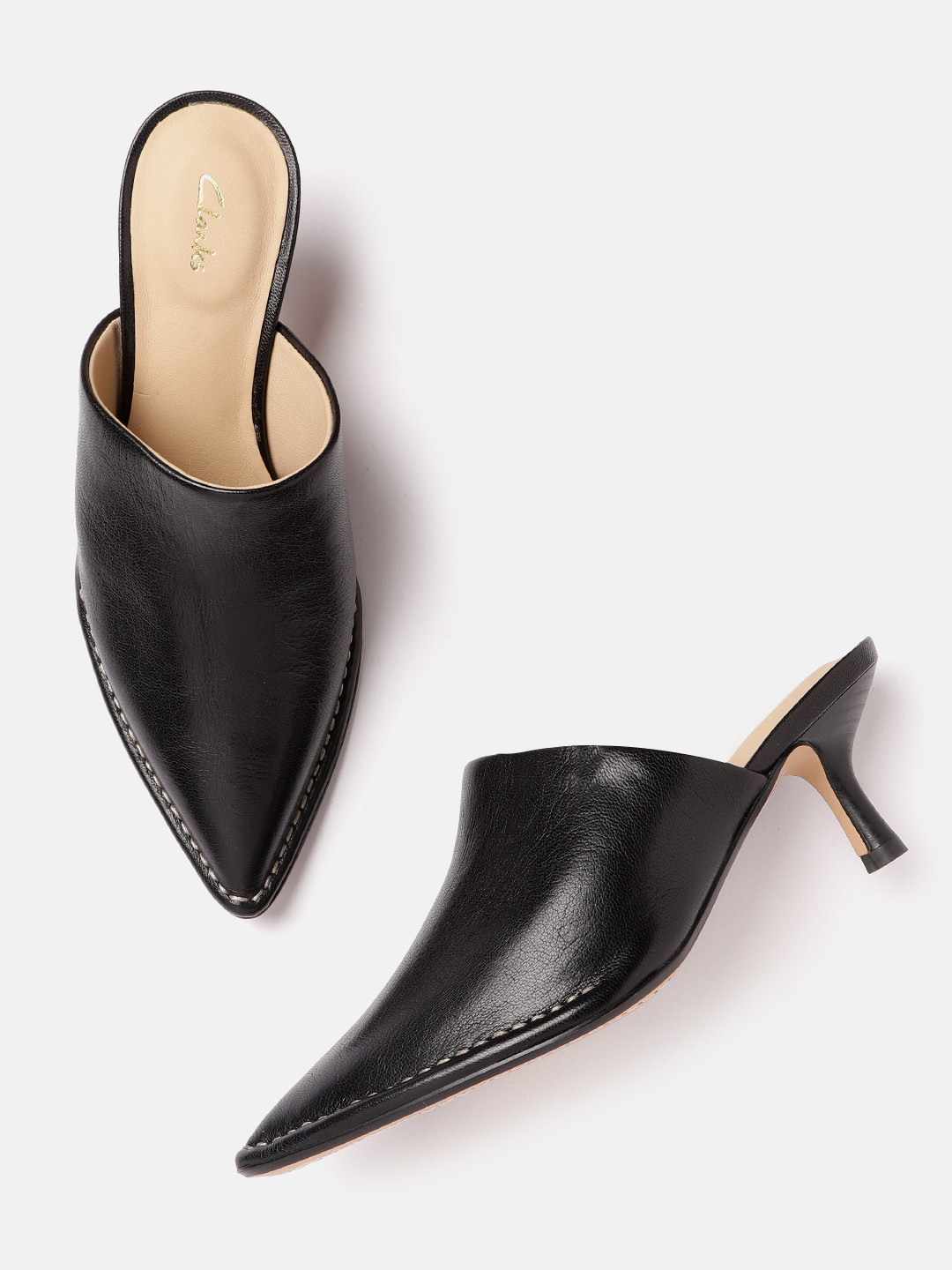 clarks black mules