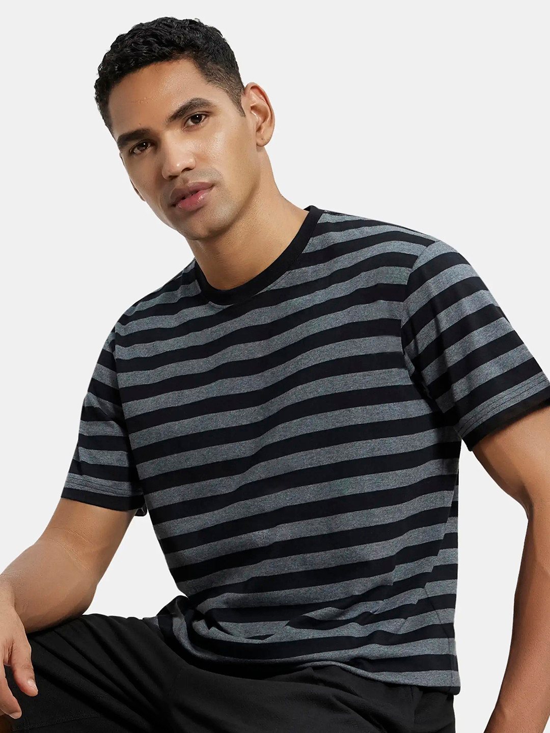 Buy Jockey Super Combed Cotton Rich Striped Round Neck Half Sleeve ...