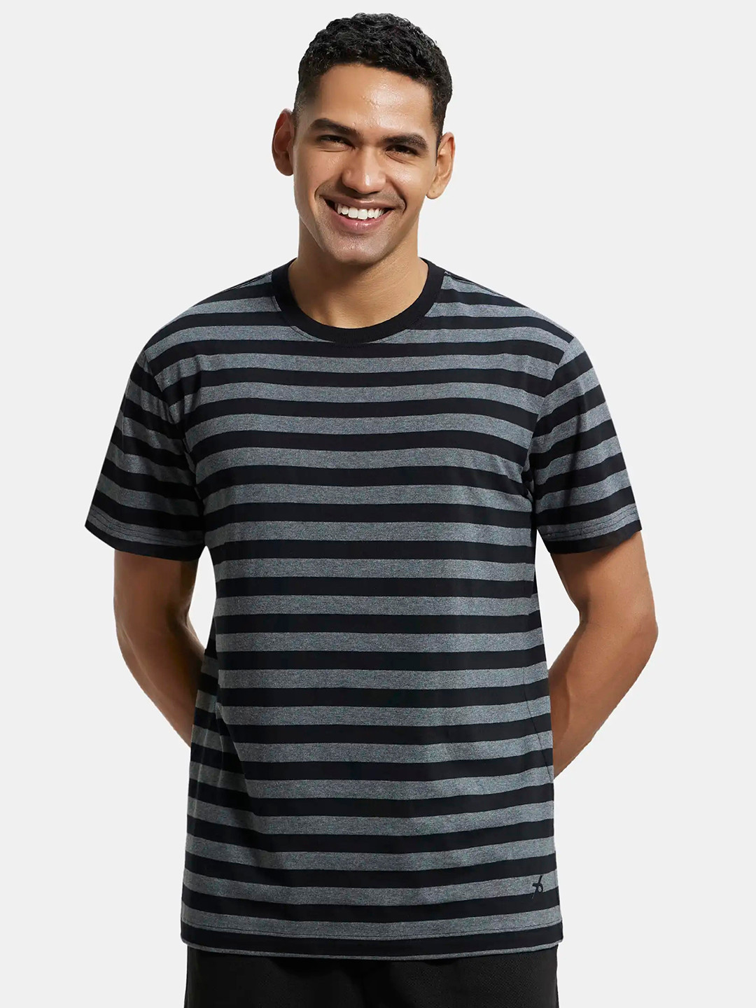 Buy Jockey Super Combed Cotton Rich Striped Round Neck Half Sleeve T ...