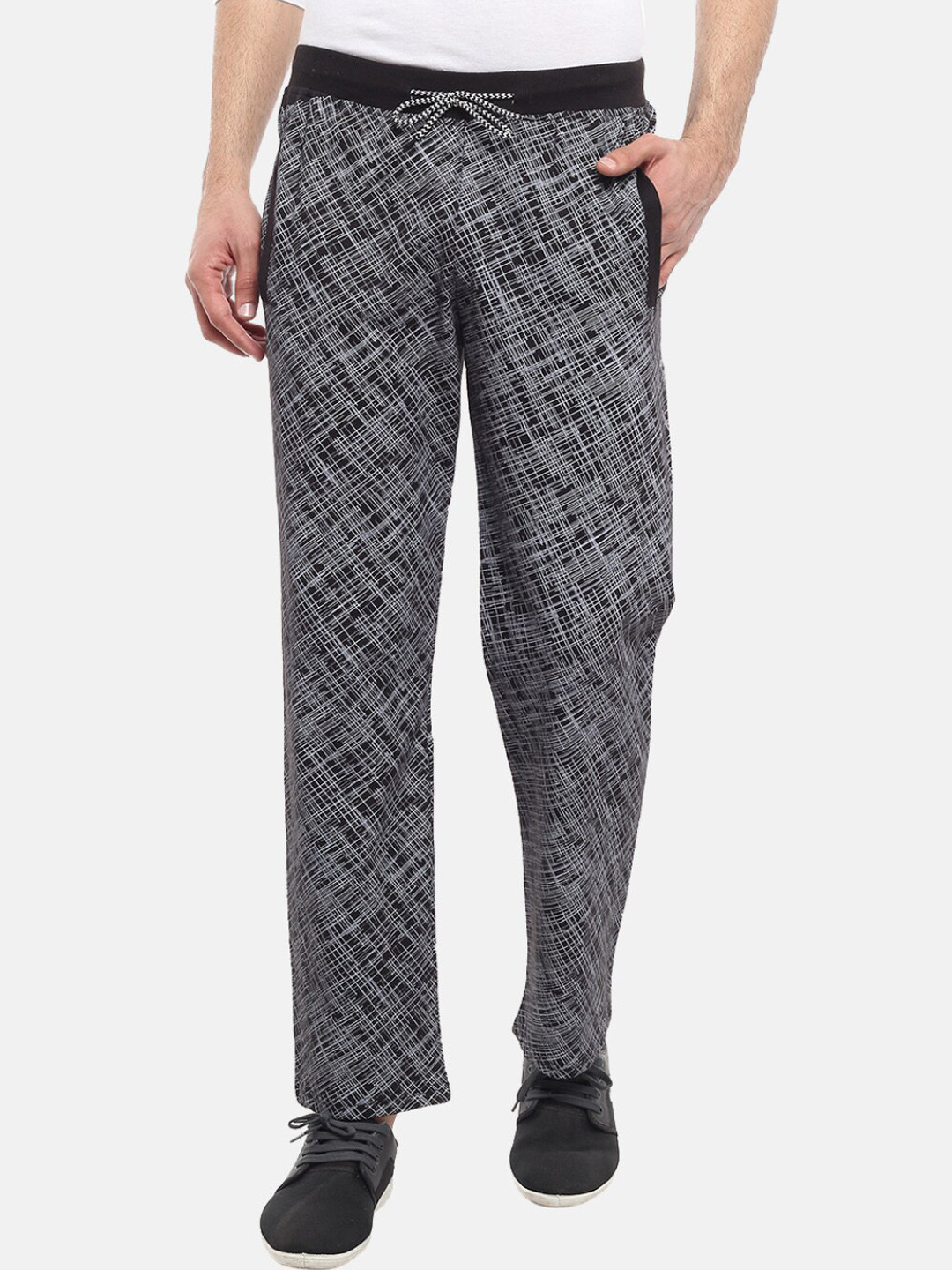 Buy V Mart Men Black & White Printed Cotton Jersey Track Pants Track