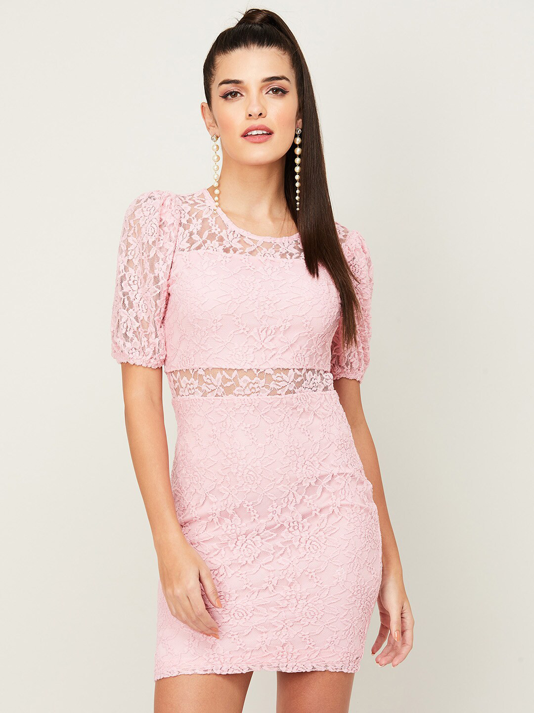 Buy Ginger By Lifestyle Pink Lace Sheath Dress Dresses for Women