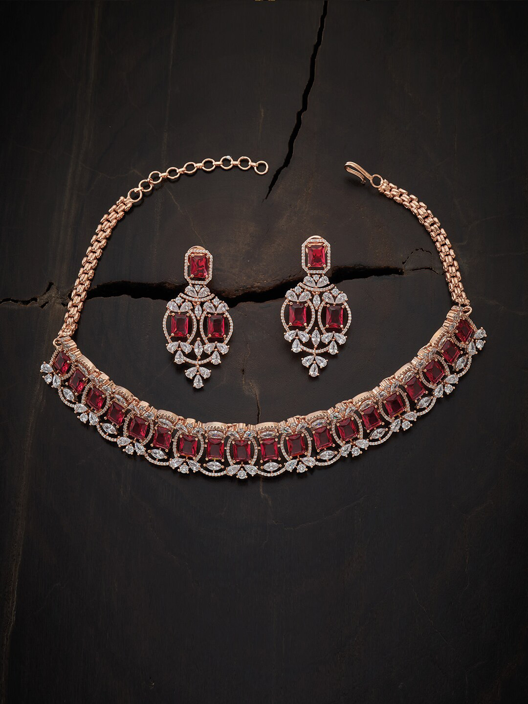Buy Kushal's Fashion Jewellery Rose Gold Plated Red & White CZ Studded