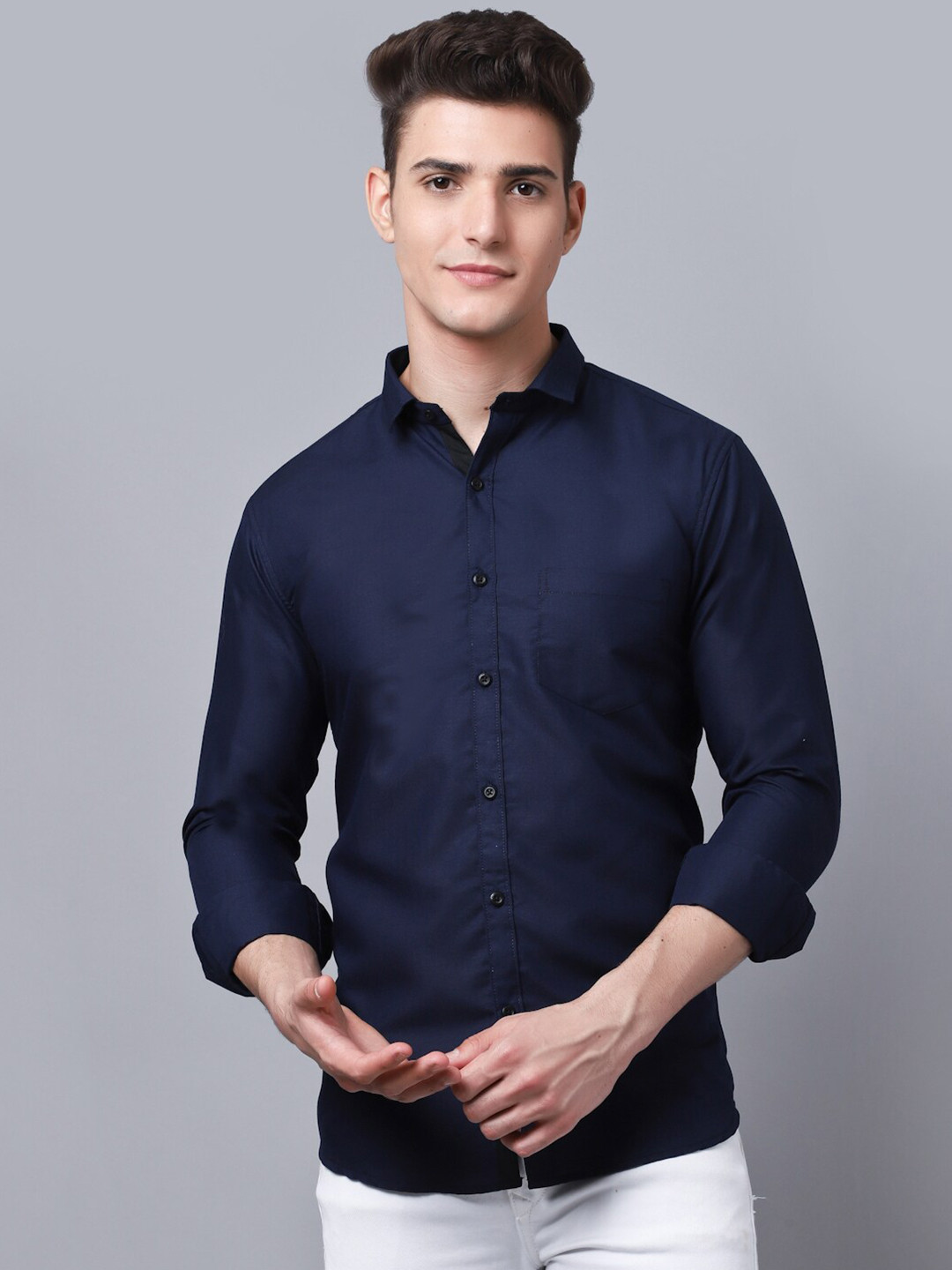 Navy Blue Moderno Fit Men's Long Sleeves Casual Shirt by Being Human Clothing