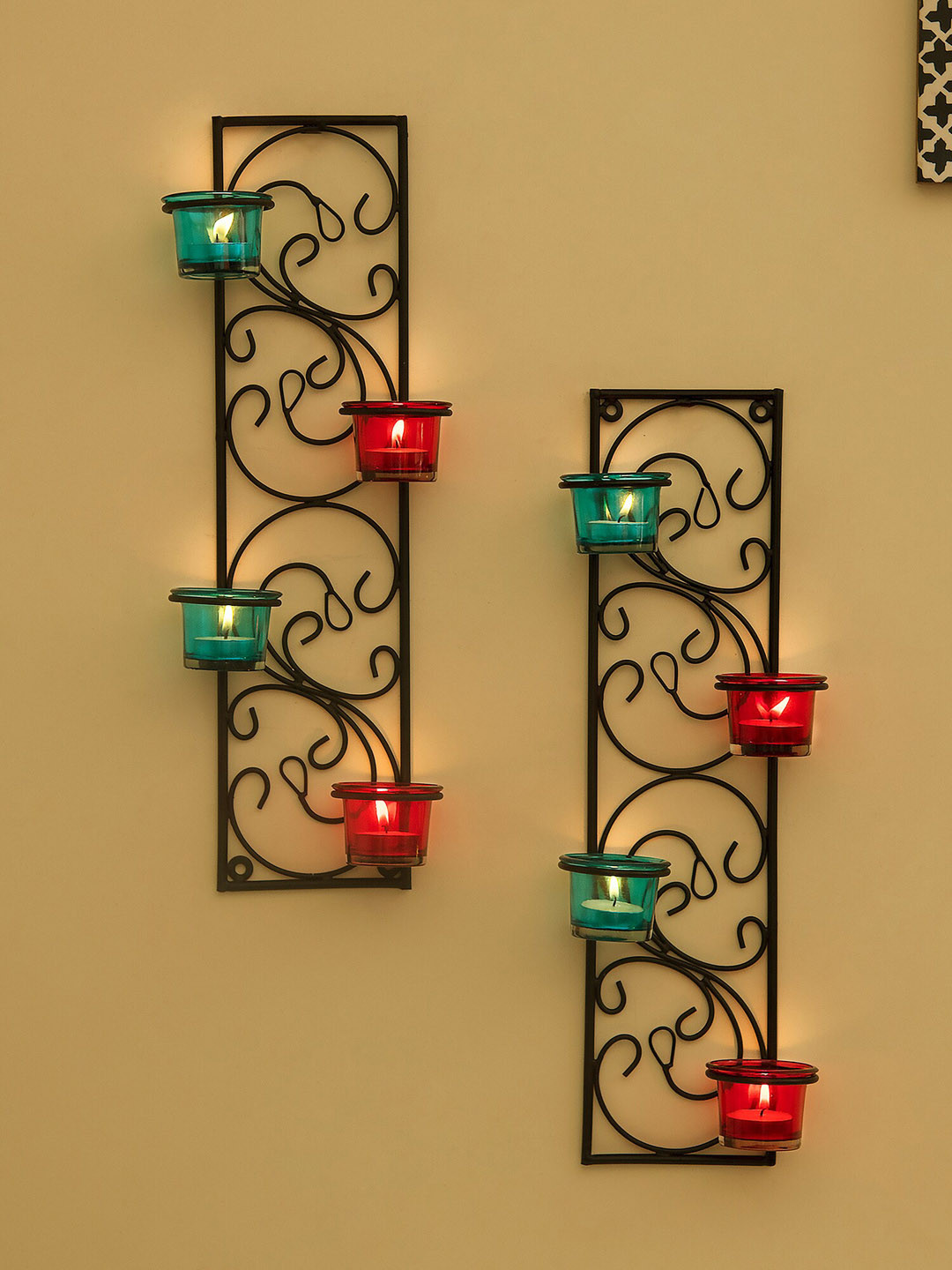 Buy Homesake Set Of 2 Black & Blue Twisted Petals Wall Hanging Candle Holders Candle Holders