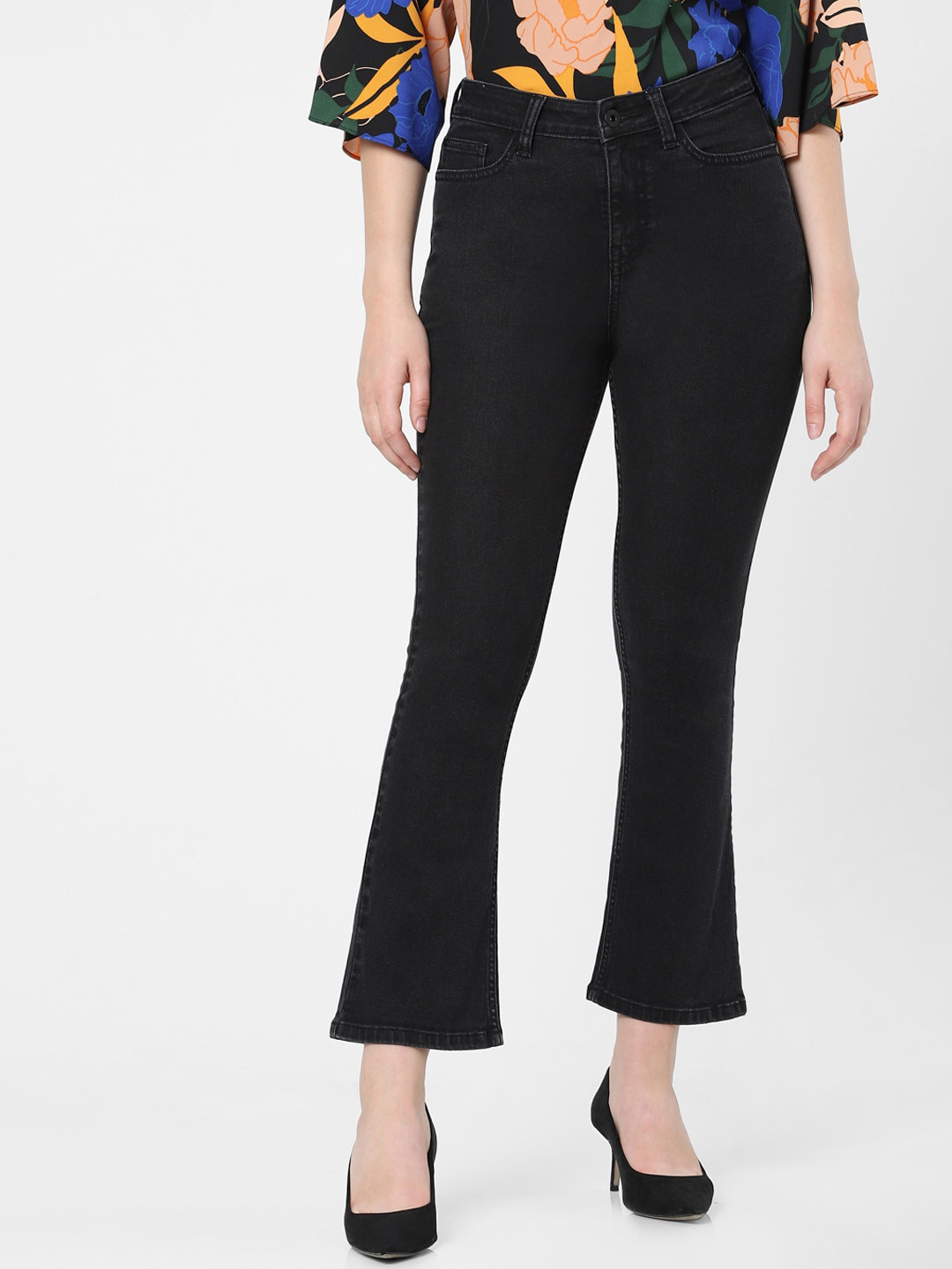Buy Vero Moda Women Charcoal Bootcut High Rise Stretchable Jeans