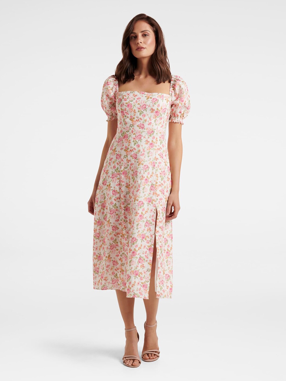 Buy Forever New Pink Floral Linen A Line Midi Dress Dresses for Women 19545432 Myntra